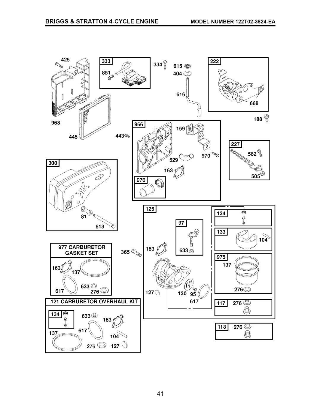 Craftsman 917.376672 owner manual Gasket SET, Carburetor Overhaul KIT 