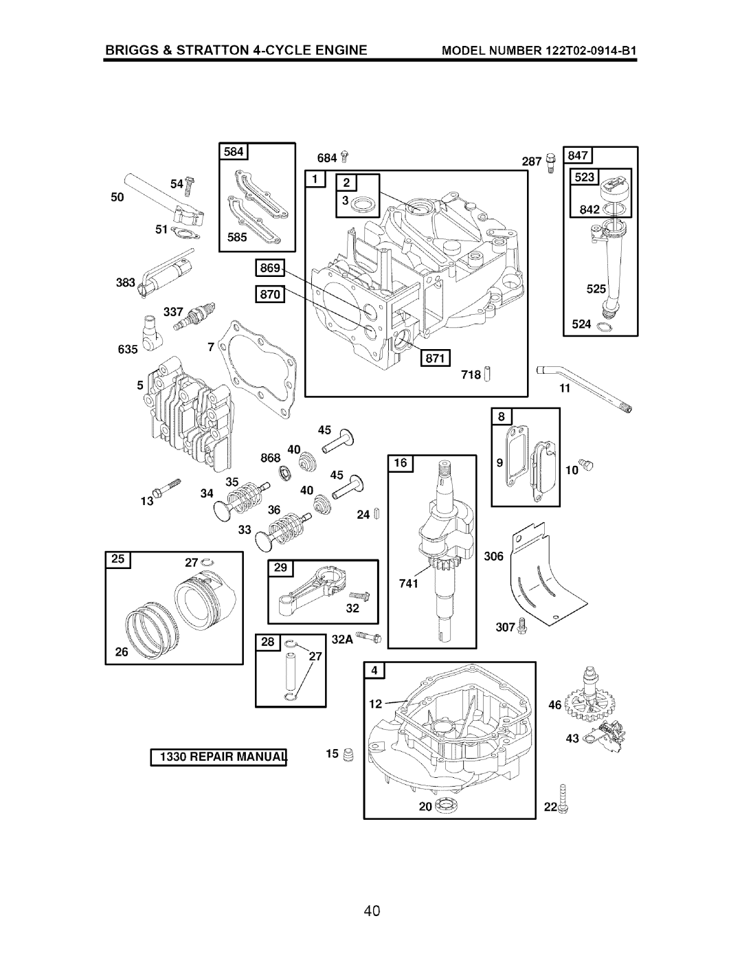 Craftsman 917.376673 manual Briggs & Stratton 4-CYCLE Engine, Model Number 122T02-0914-B1, 635 718 227, Repair MANUAl 