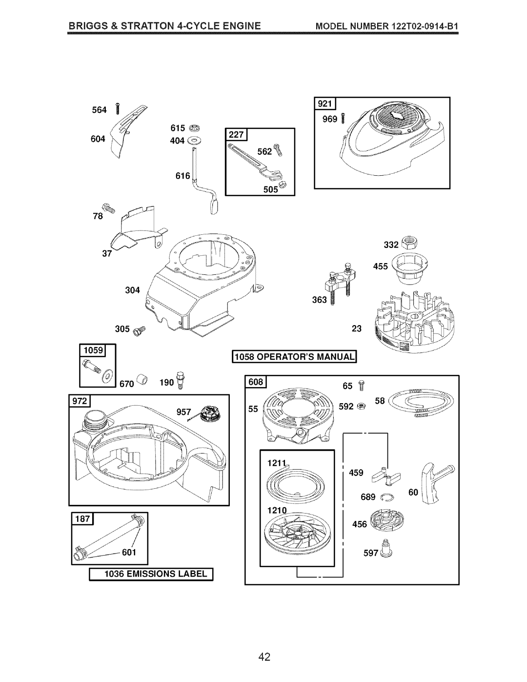 Craftsman 917.376674 owner manual Briggs & Stratton 4-CYCLE Engine, 11058OPERATORS Manual, Emissions Label 