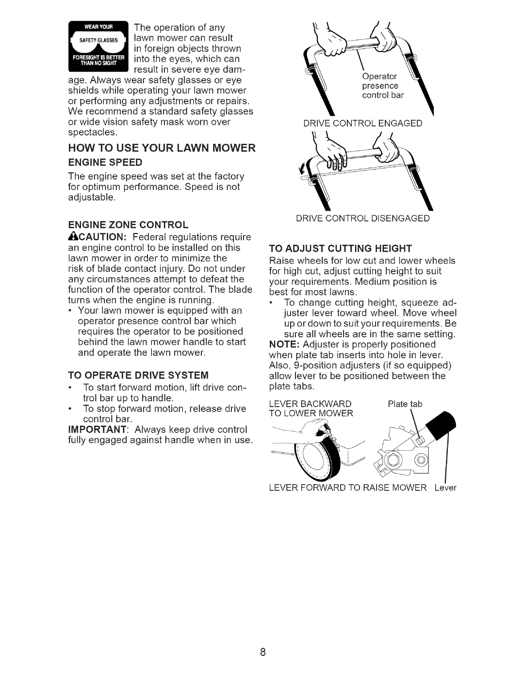 Craftsman 917.376674 owner manual HOW to USE Your Lawn Mower, To Adjust Cutting Height 