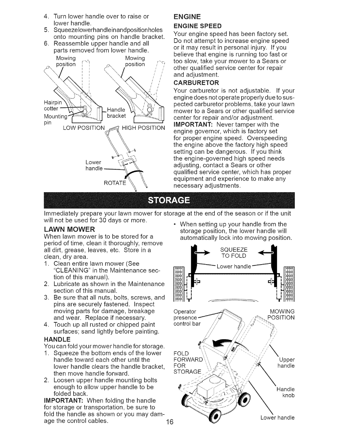 Craftsman 917.376674 owner manual Turnlower handleover to raiseor lower handle, Mowing, position -_, 3osition, Engine 
