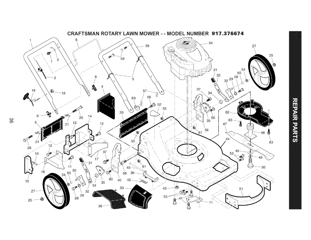 Craftsman 917.376674 owner manual Craftsman Rotary Lawn Mower - - Model Number 