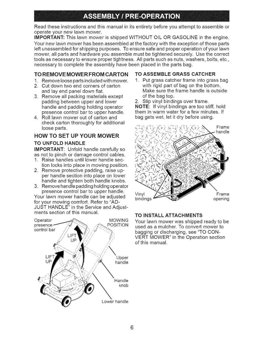 Craftsman 917.376674 owner manual How To Set Up Your Mower 