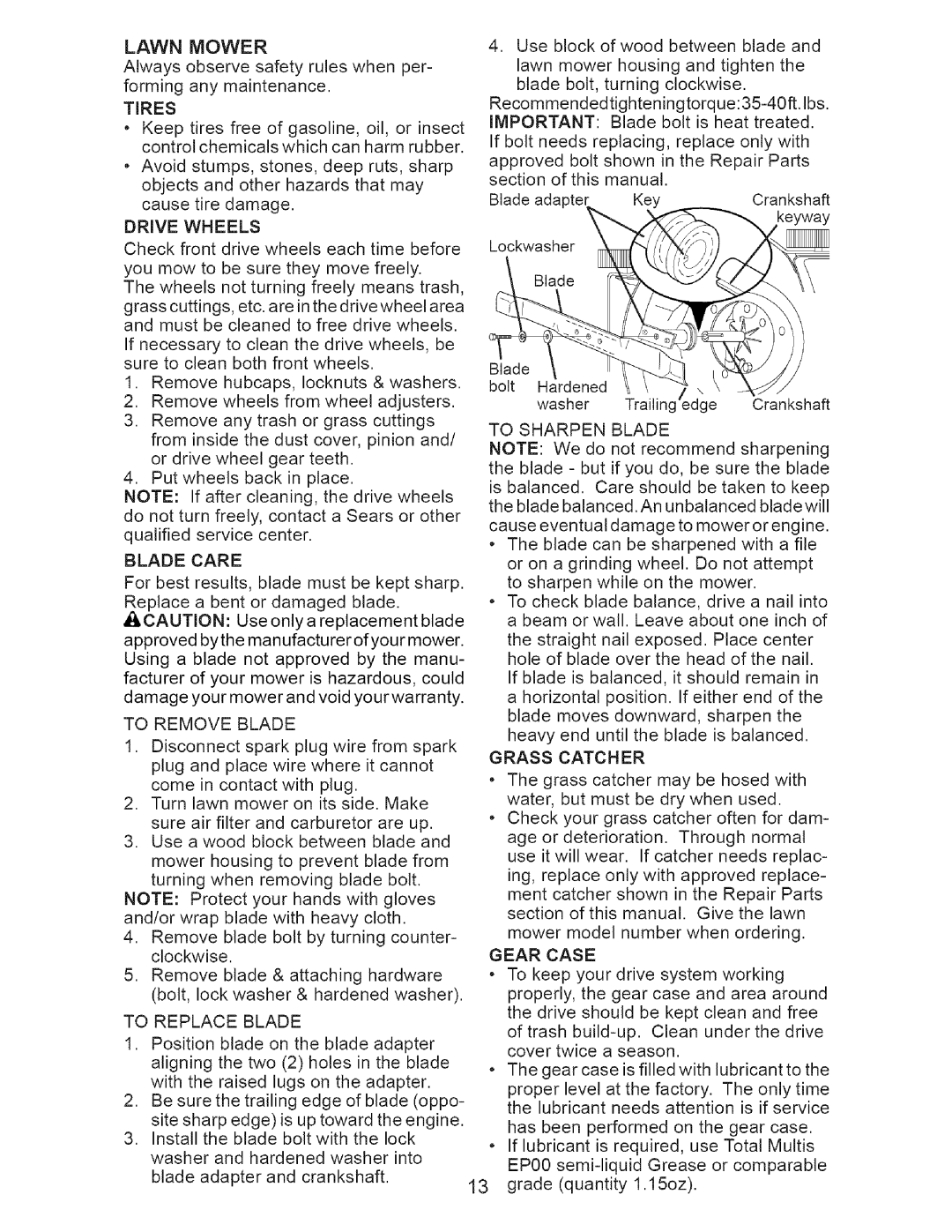 Craftsman 917.376676 owner manual Lawn Mower 