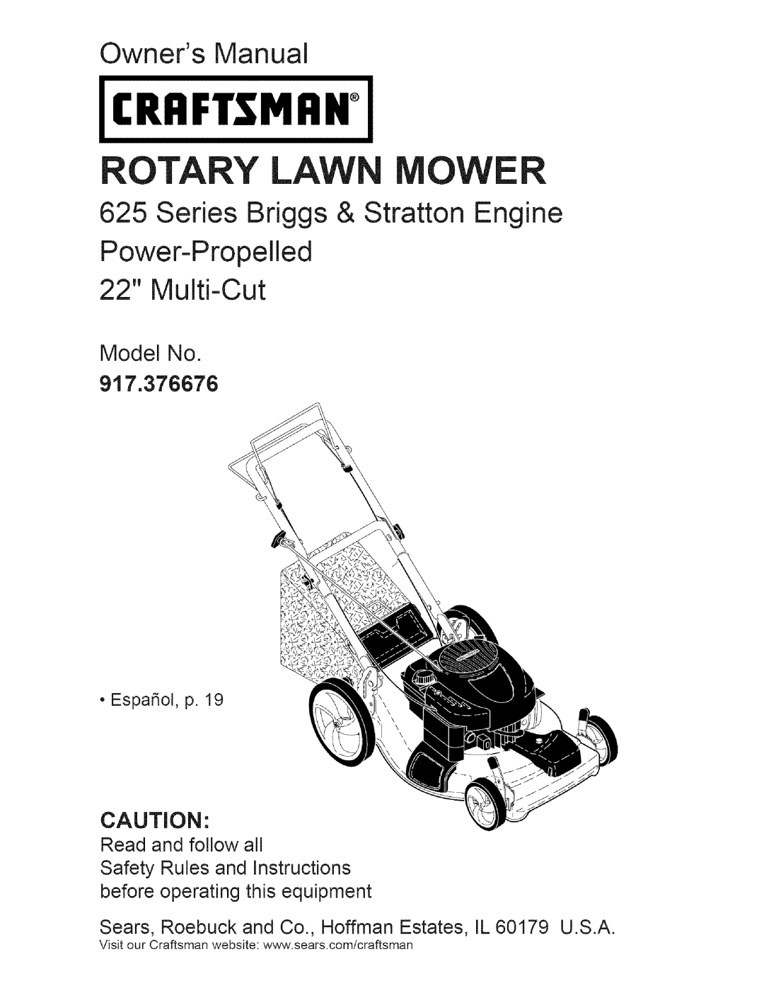 Craftsman owner manual Model No 917.376676, Craftsman, Rotary Mower, Owners Manual, Series Briggs & Stratton Engine 