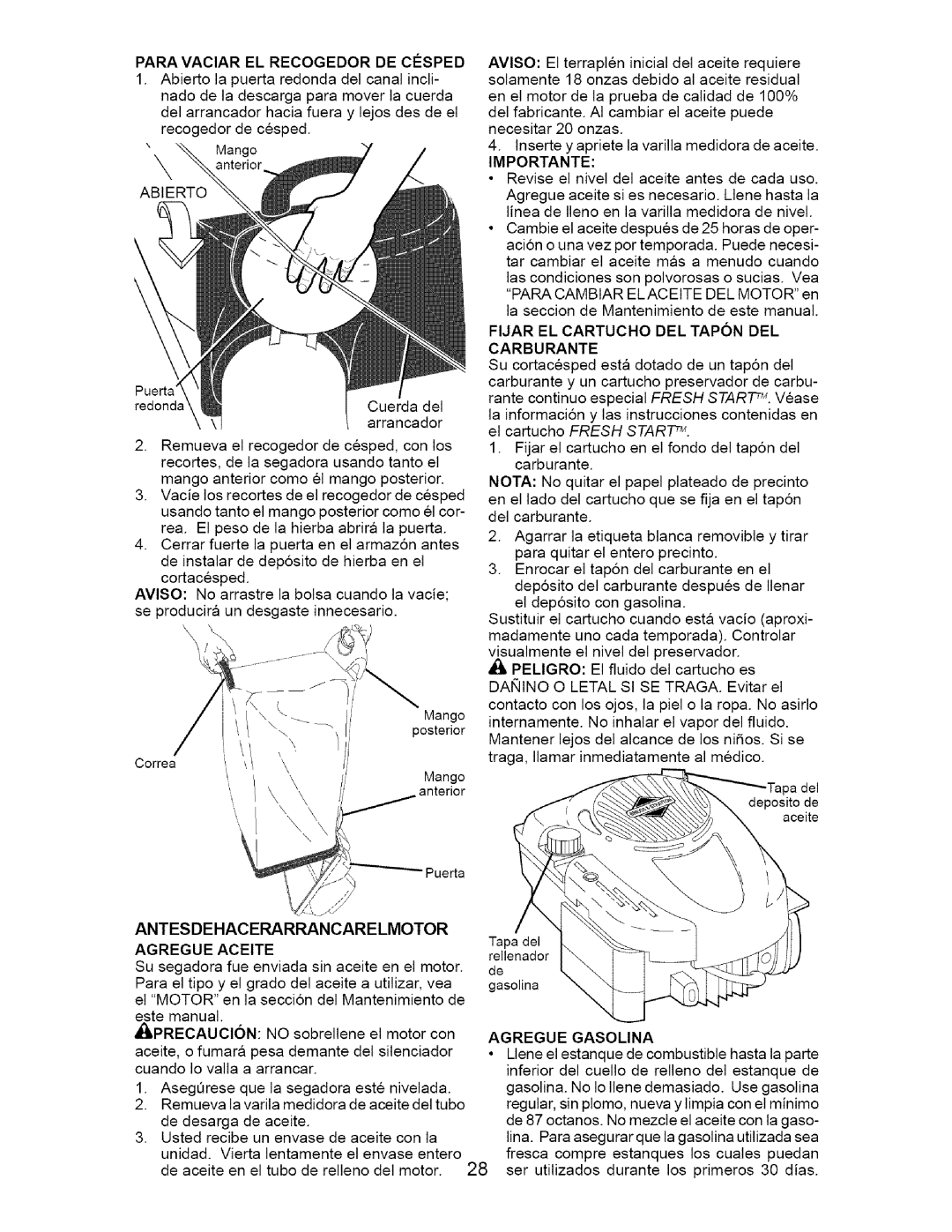 Craftsman 917.377011 owner manual Agregue Aceite 