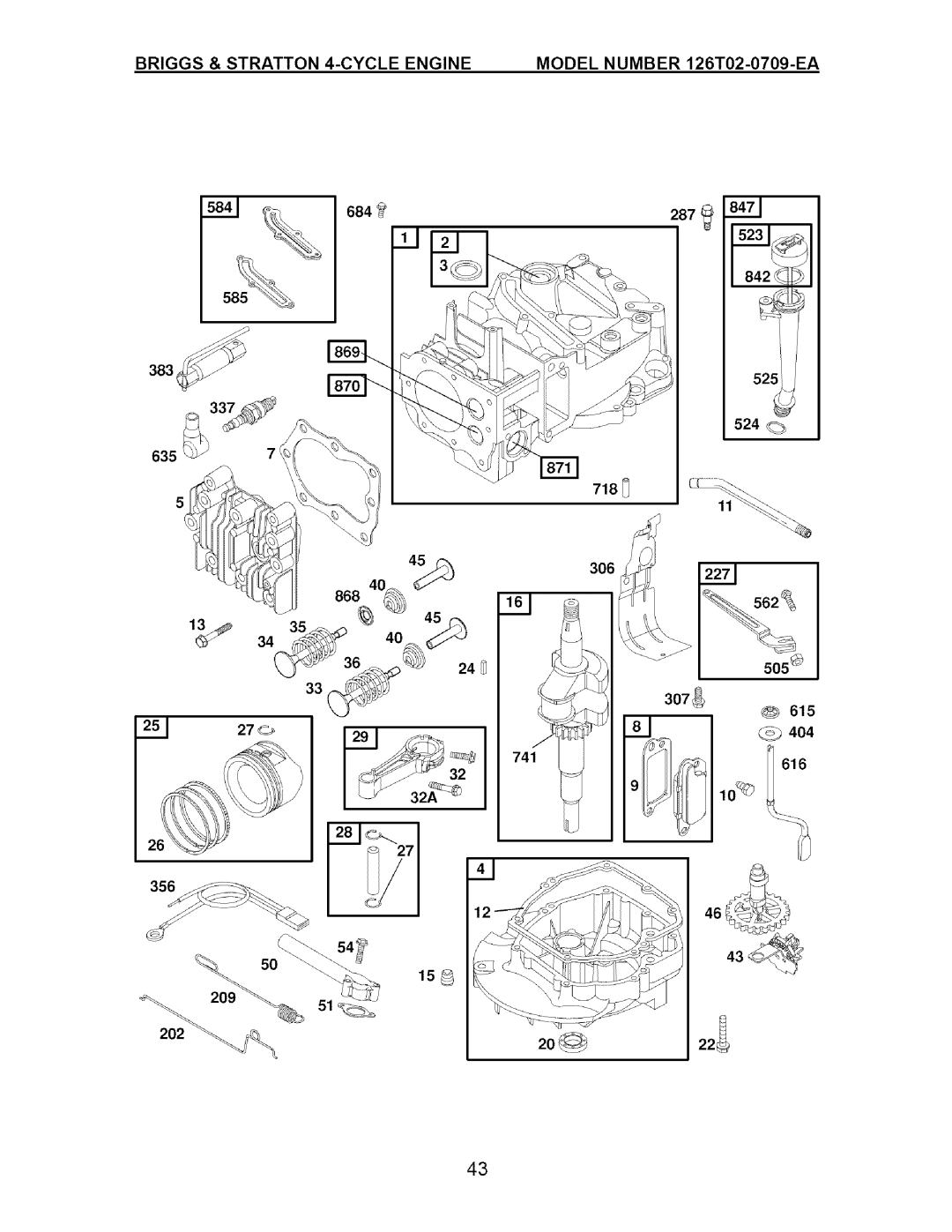 Craftsman 917.377011 owner manual Briggs & Stratton 4-CYCLE Engine, Model Number 126T02-0709-EA, 635 