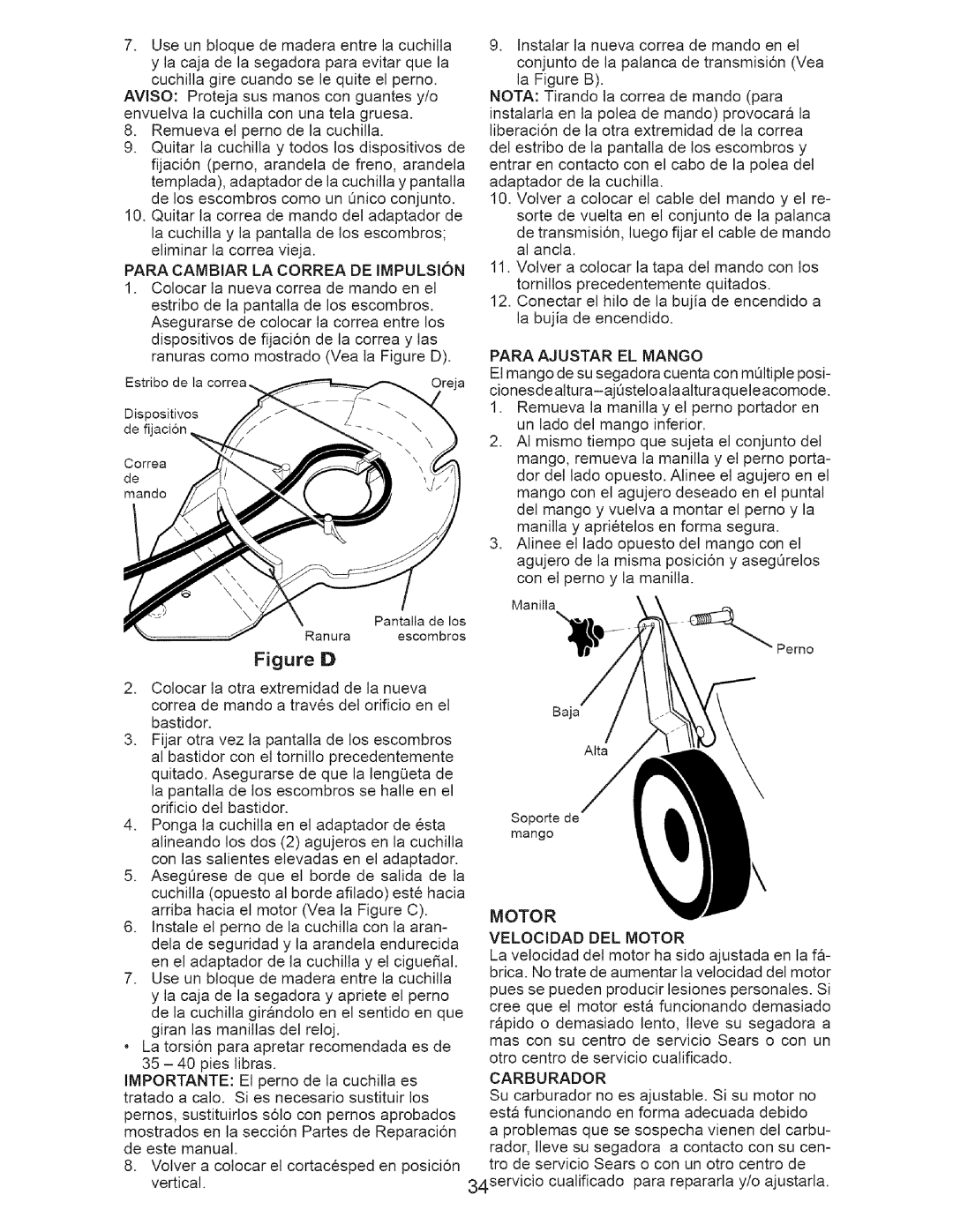 Craftsman 917.377012 manual Remuevael pernode lacuchilla, Figure D 