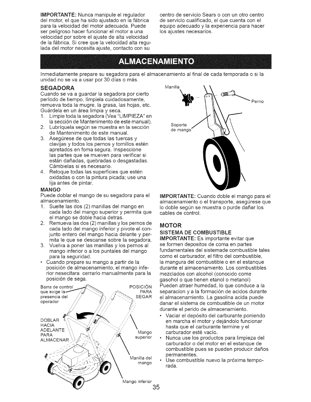 Craftsman 917.377012 manual IMPORTANTE:Nuncamanipuleel regulador 