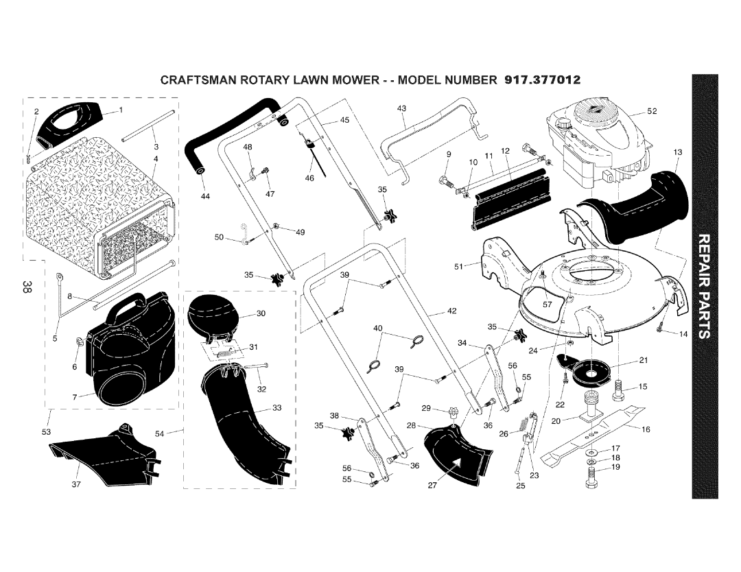Craftsman 917.377012 manual Craftsman Rotary Lawn Mower - - Model Number, 1213, 3956 32 36, I I I 