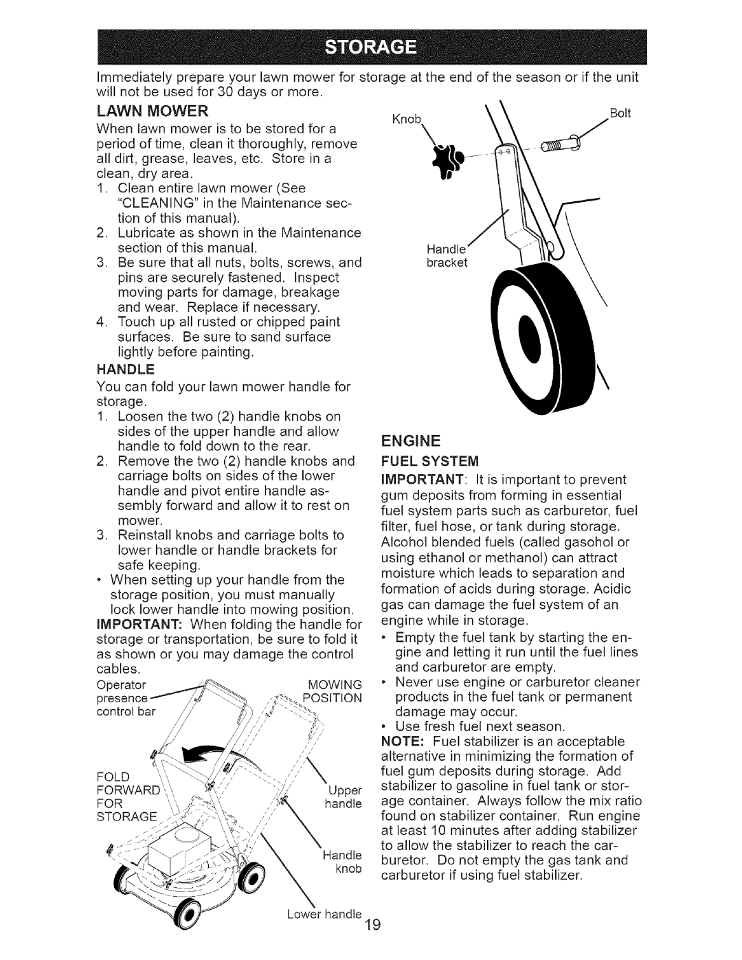 Craftsman 917.37712 manual Engine Fuel System, Handle, Fold Forward, Storage 