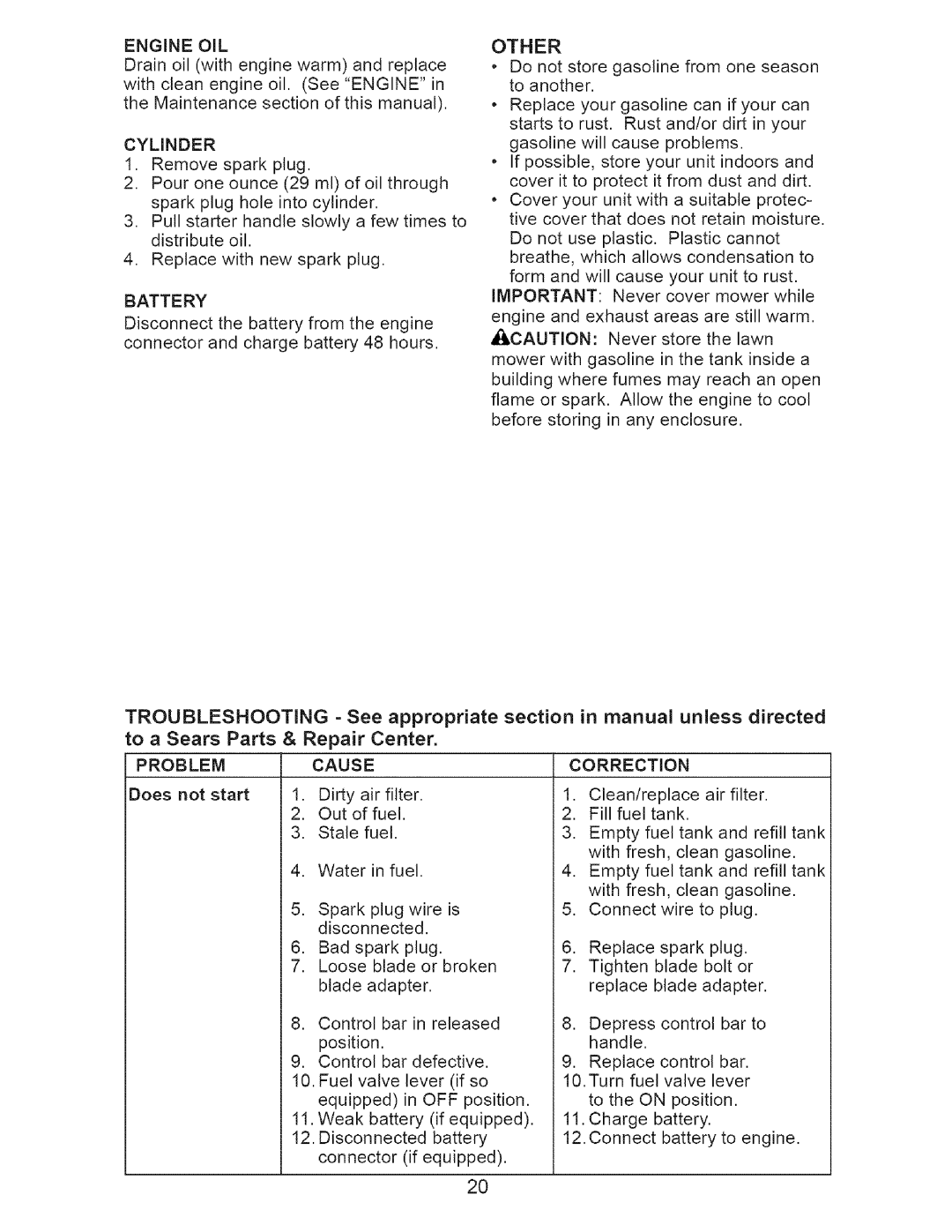 Craftsman 917.37712 manual Engine OIL, Parts, Problem 