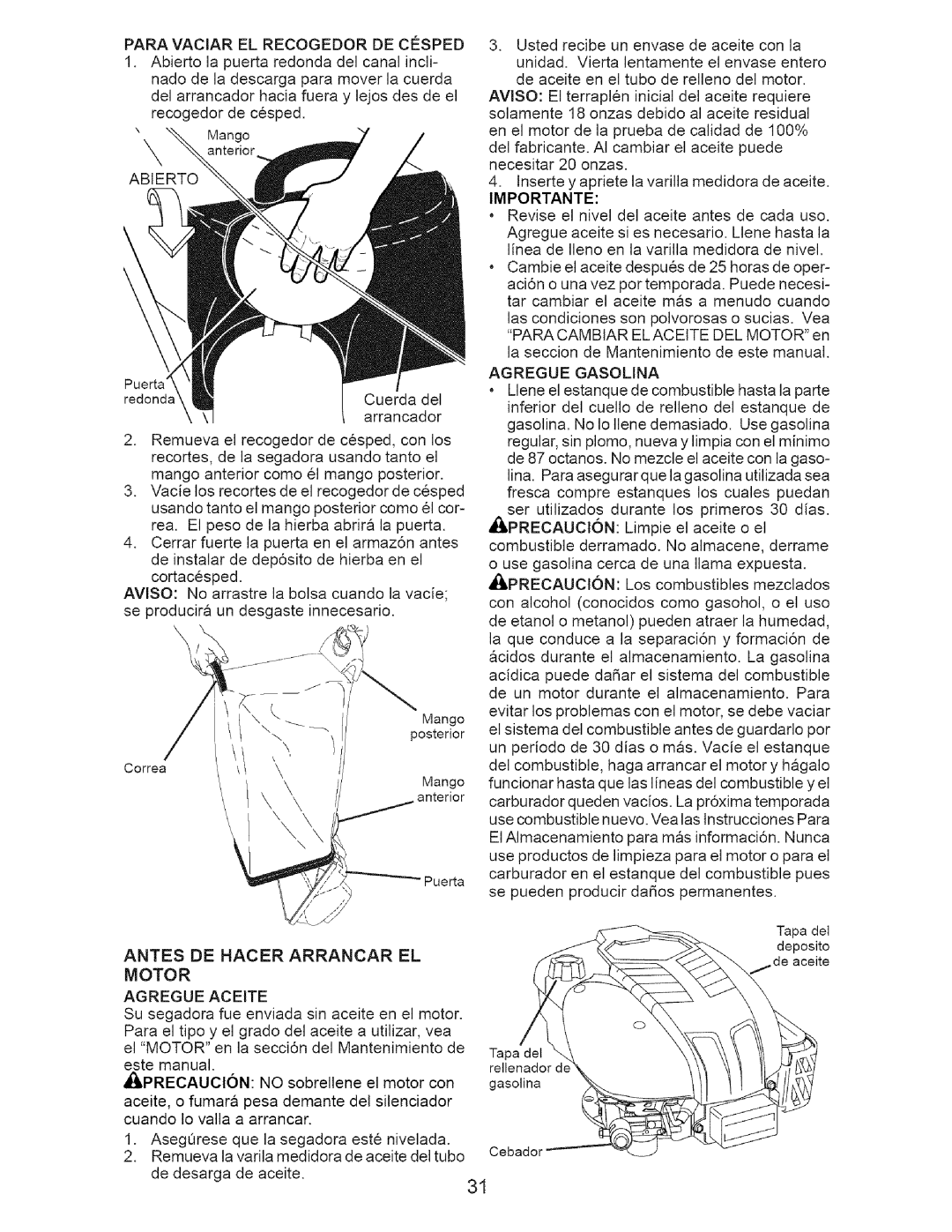 Craftsman 917.37712 manual Motor, Importante 