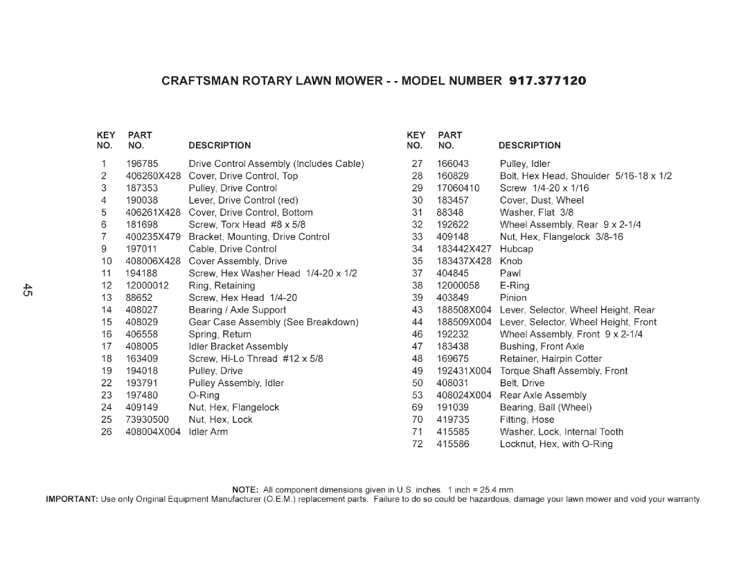 Craftsman 917.37712 manual Drive 