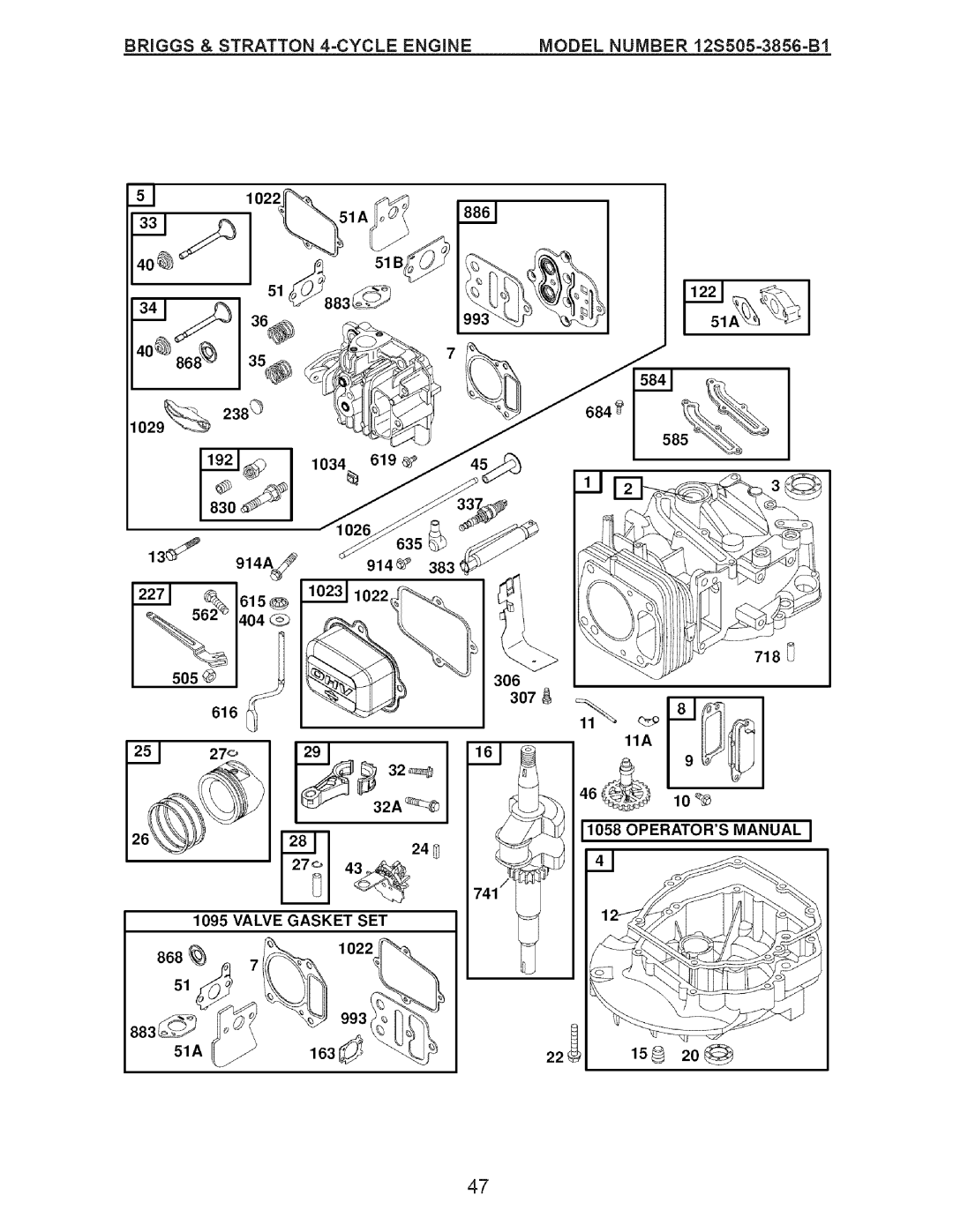 Craftsman 917.37712 manual Operators Manual, Valve Gasket SET 