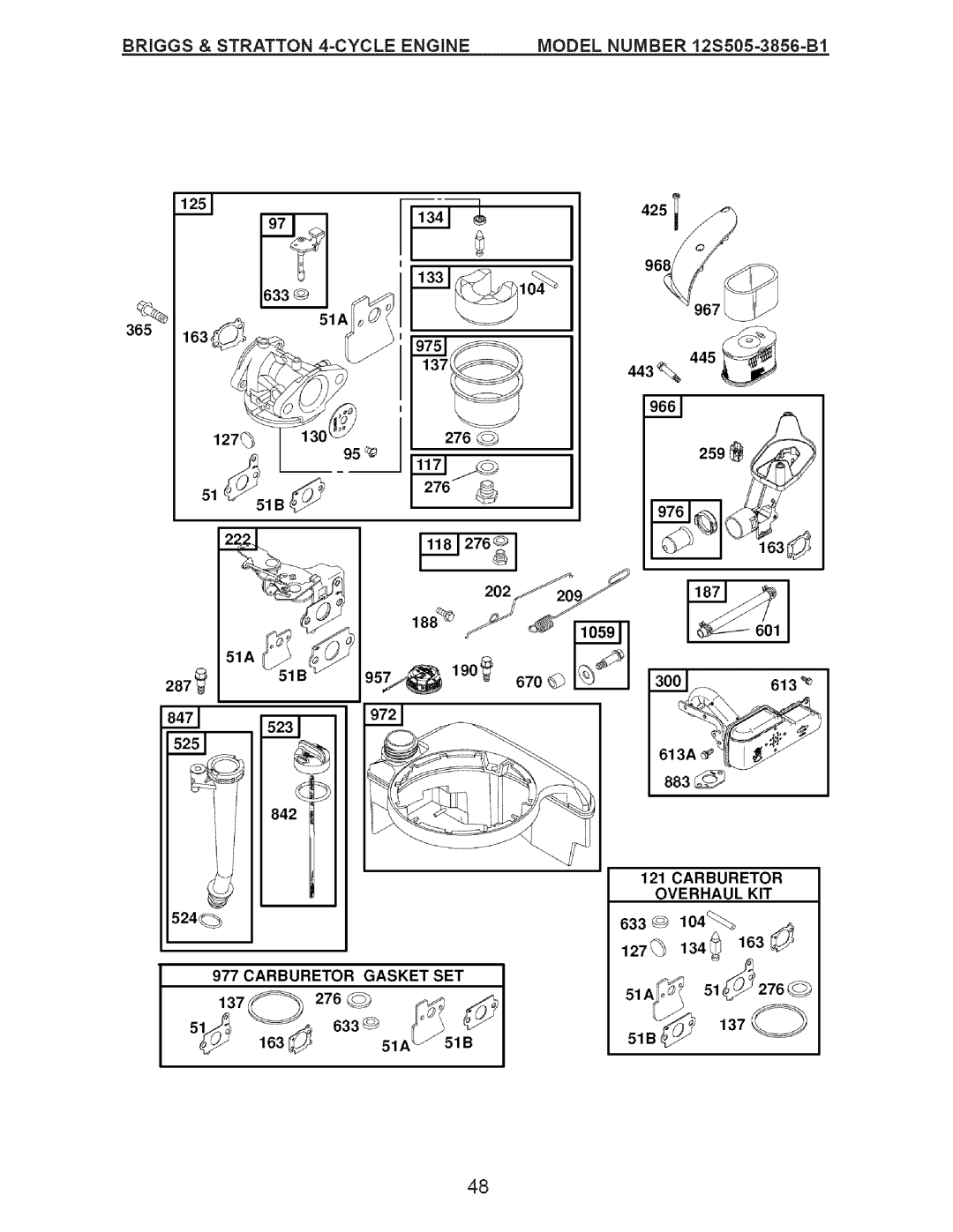 Craftsman 917.37712 manual Carburetor Overhaul KIT, Carburetor Gasket SET 