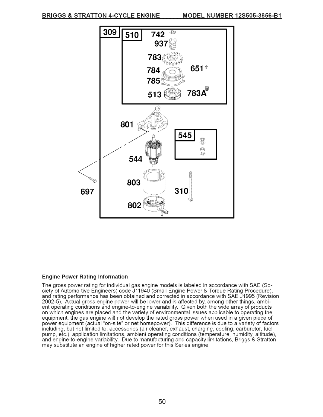 Craftsman 917.37712 manual 544 803 697 802, Engine Power Rating information 