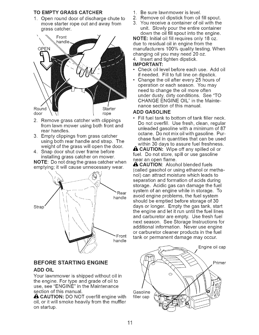 Craftsman 917.37712 manual To Empty Grass Catcher 