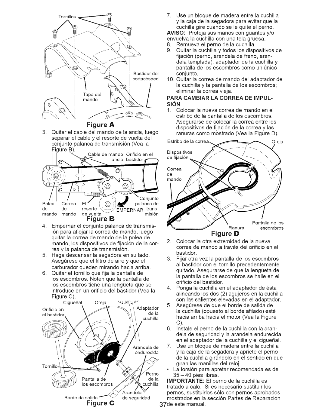 Craftsman 917.37712 manual Tornillos, Figure A, SlON, Figure B, Figure C 
