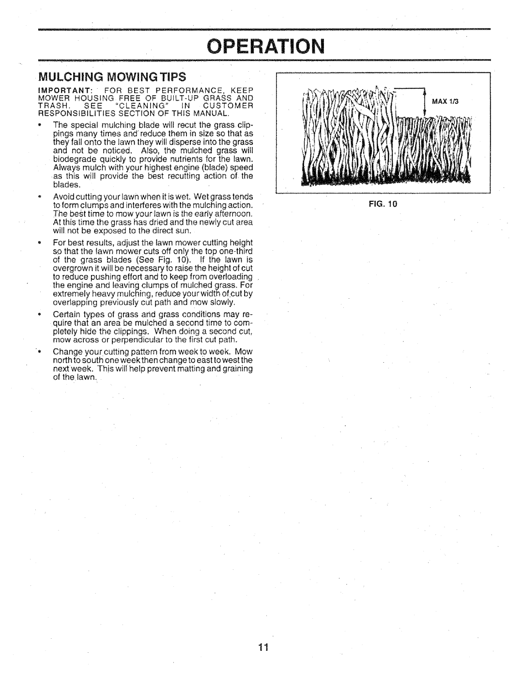 Craftsman 917.3773 manual Operation, Mulching Mowing Tips 