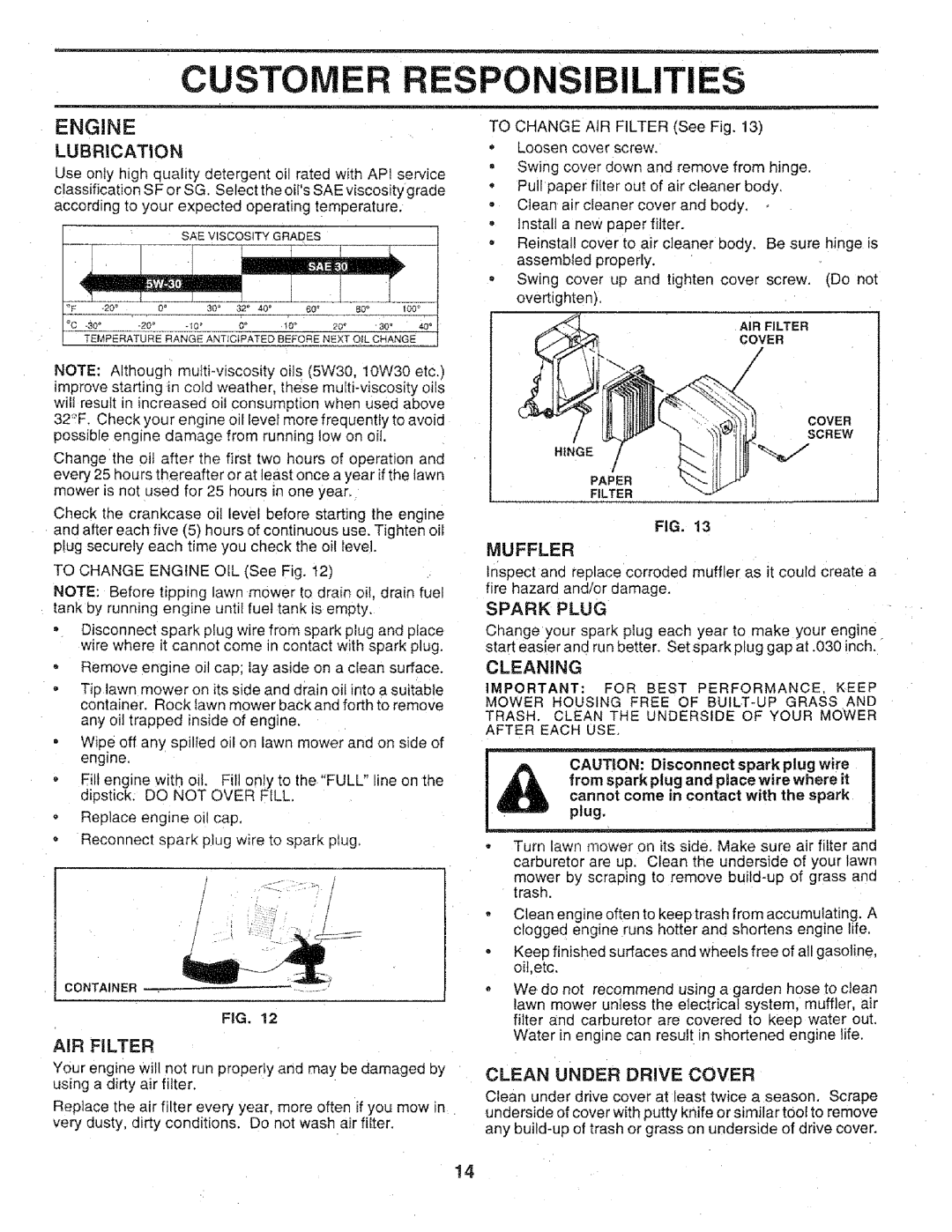 Craftsman 917.3773 manual Customerbilities, Engine, Muffler, Cleaning 