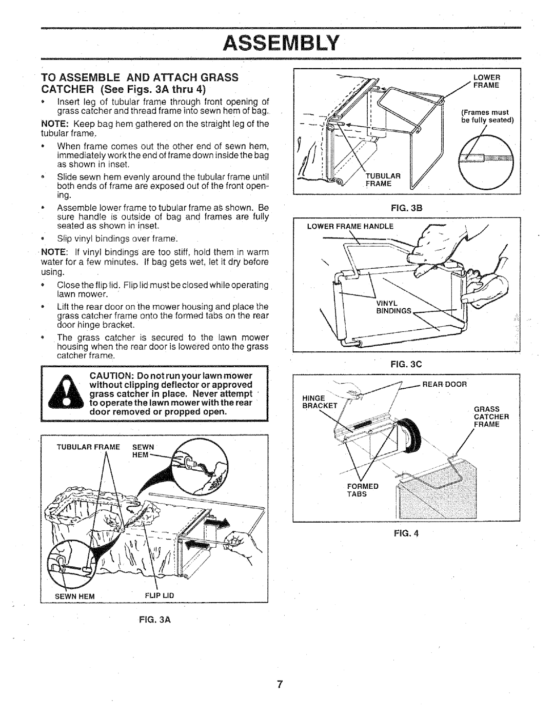 Craftsman 917.3773 manual Embly, To Assemble and Attach Grass Catcher See Figs a thru 