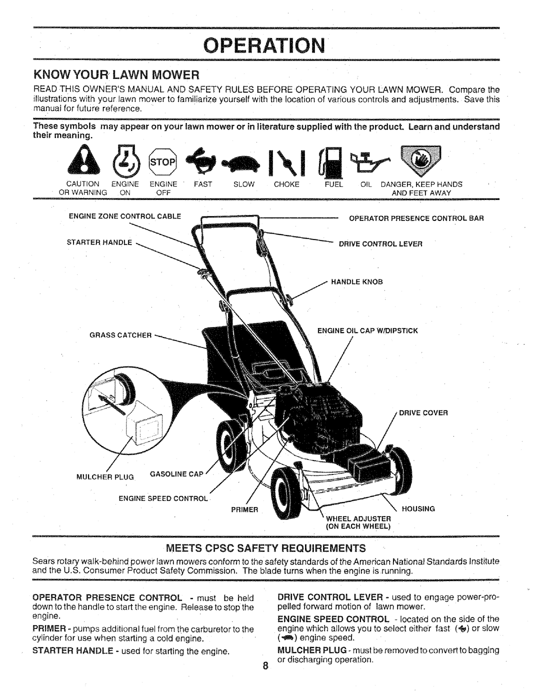 Craftsman 917.3773 manual Know Your Lawn Mower, Meets Cpsc Safety Requirements 