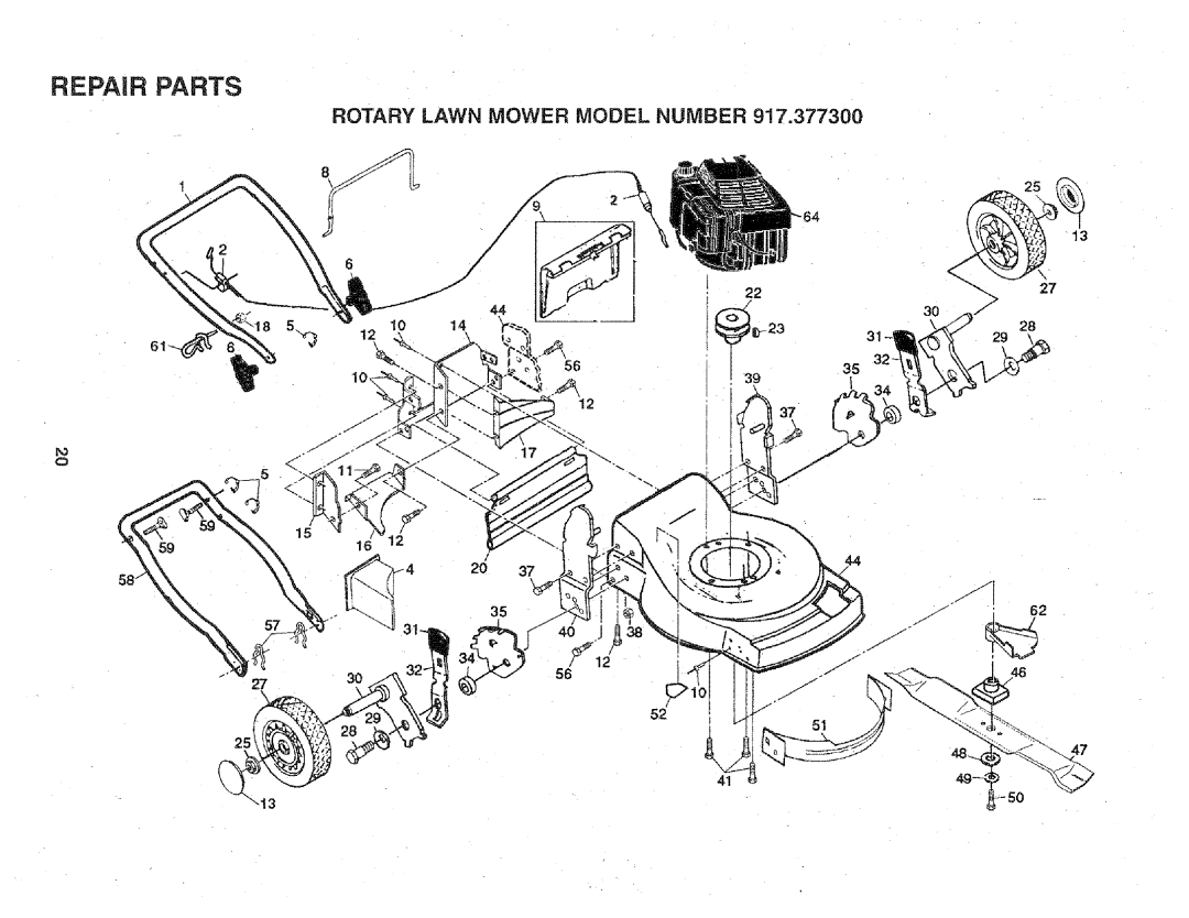Craftsman 917.3773 manual Repair Parts, Rotary Lawn Mower Model Number, 2037 