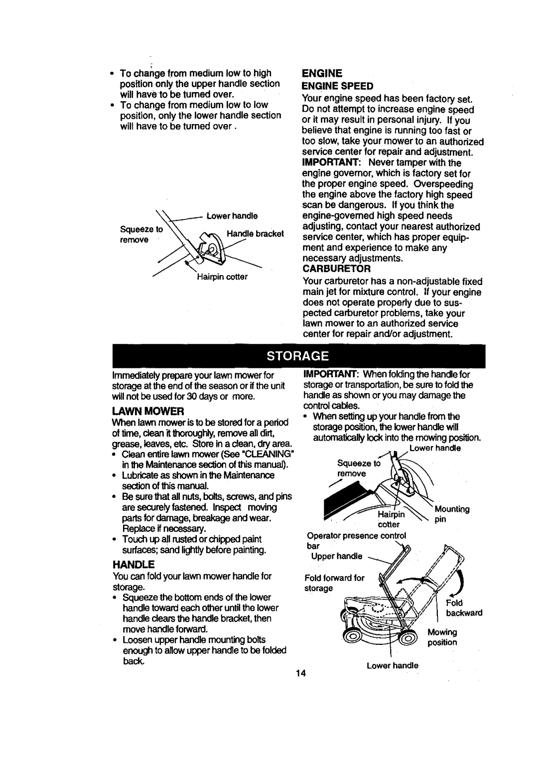 Craftsman 917.377422 owner manual Engine Engine Speed, Carburetor, Handle 