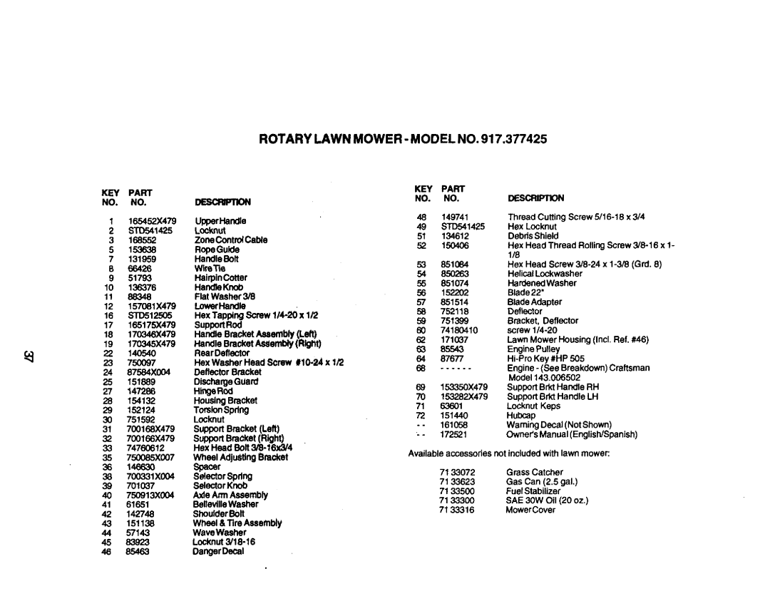 Craftsman 917.377425 owner manual Spacer 