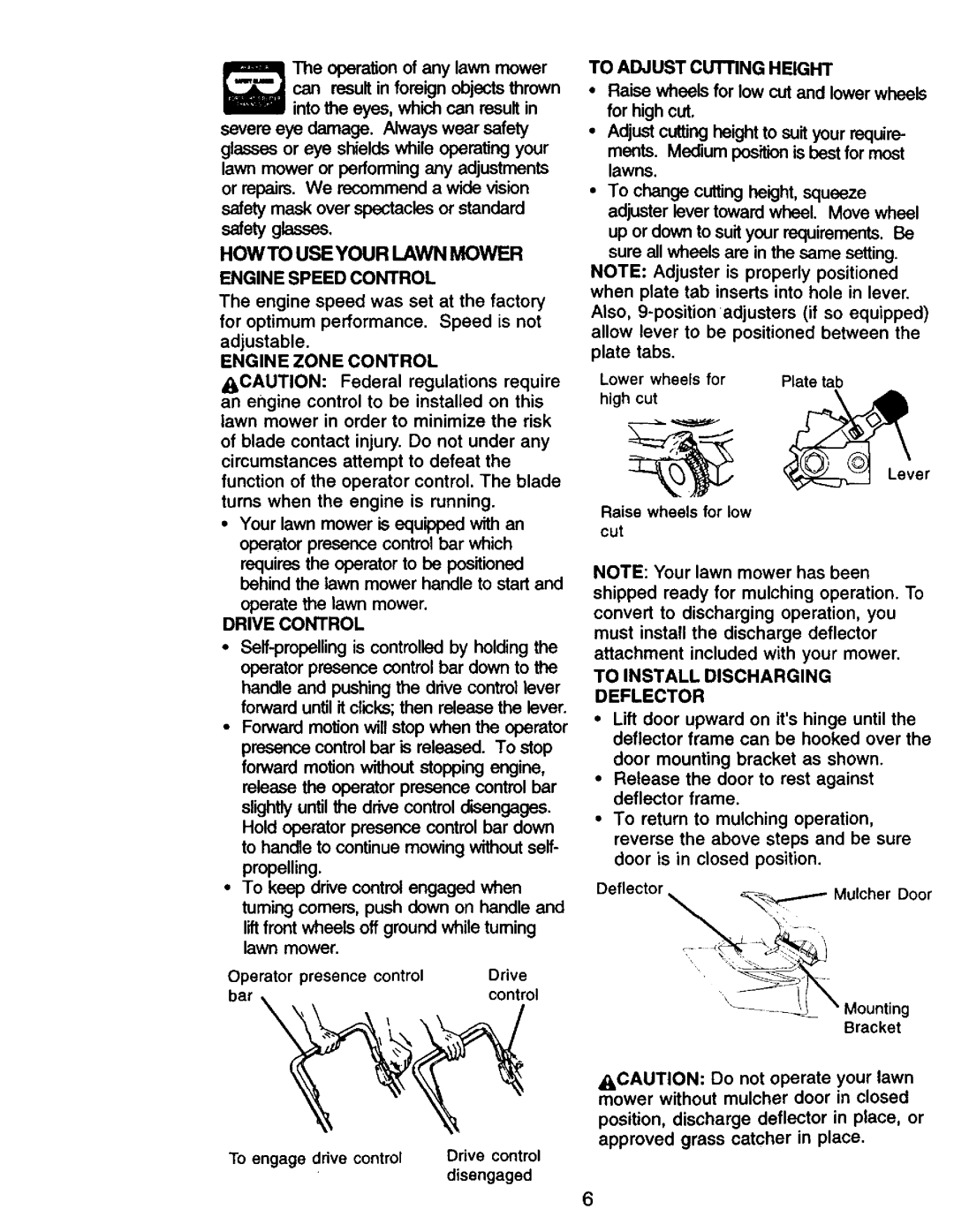 Craftsman 917.377425 owner manual HOW to USE Your Lawn Mower Engine Speed Control, Engine Zone Control, Drive Control 