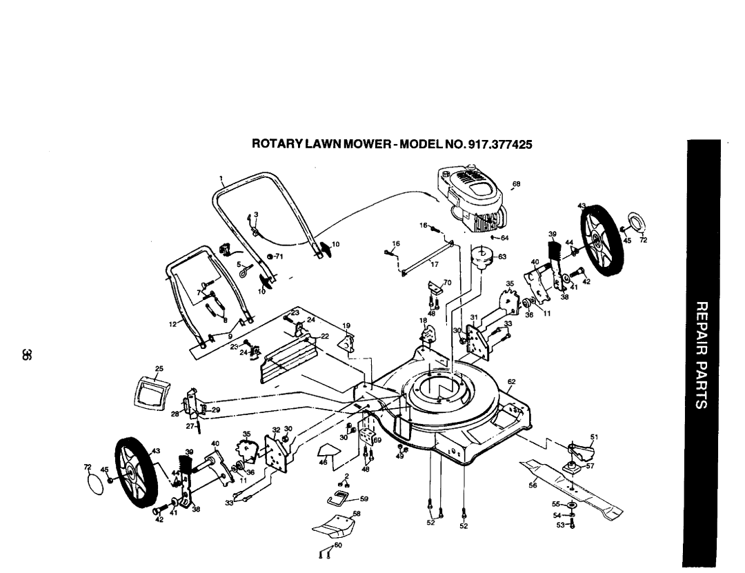 Craftsman 917.377425 owner manual Rotary Lawn Mower - Model No, 68 3g, 1016, 40 3542 48 1833 25 62 35 4O 48 2 