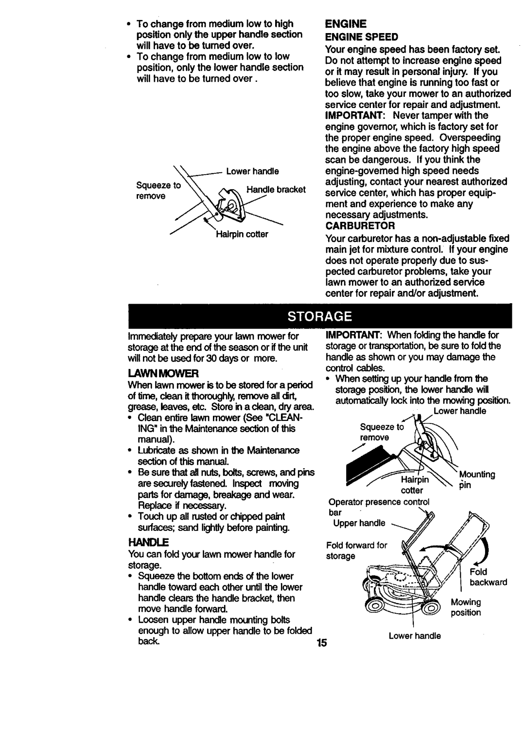 Craftsman 917.377431 manual Engine Speed, Carburetor, Handle 