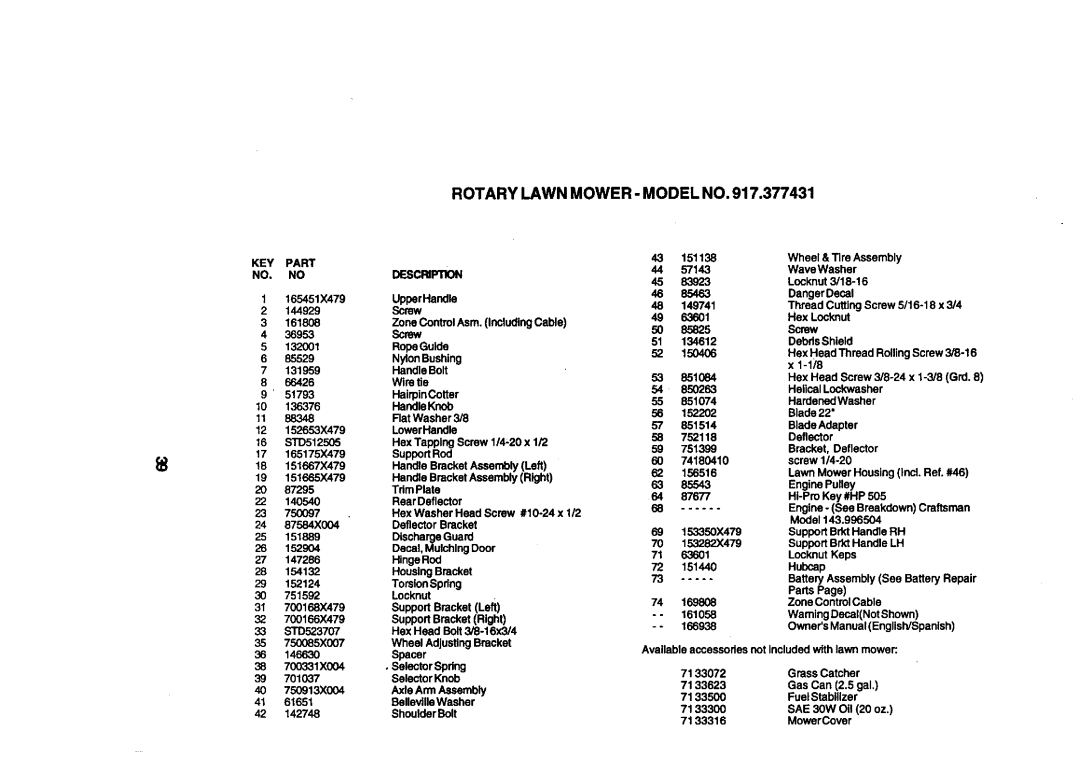 Craftsman 917.377431 manual Rotary Lawn MOWER- Model no 