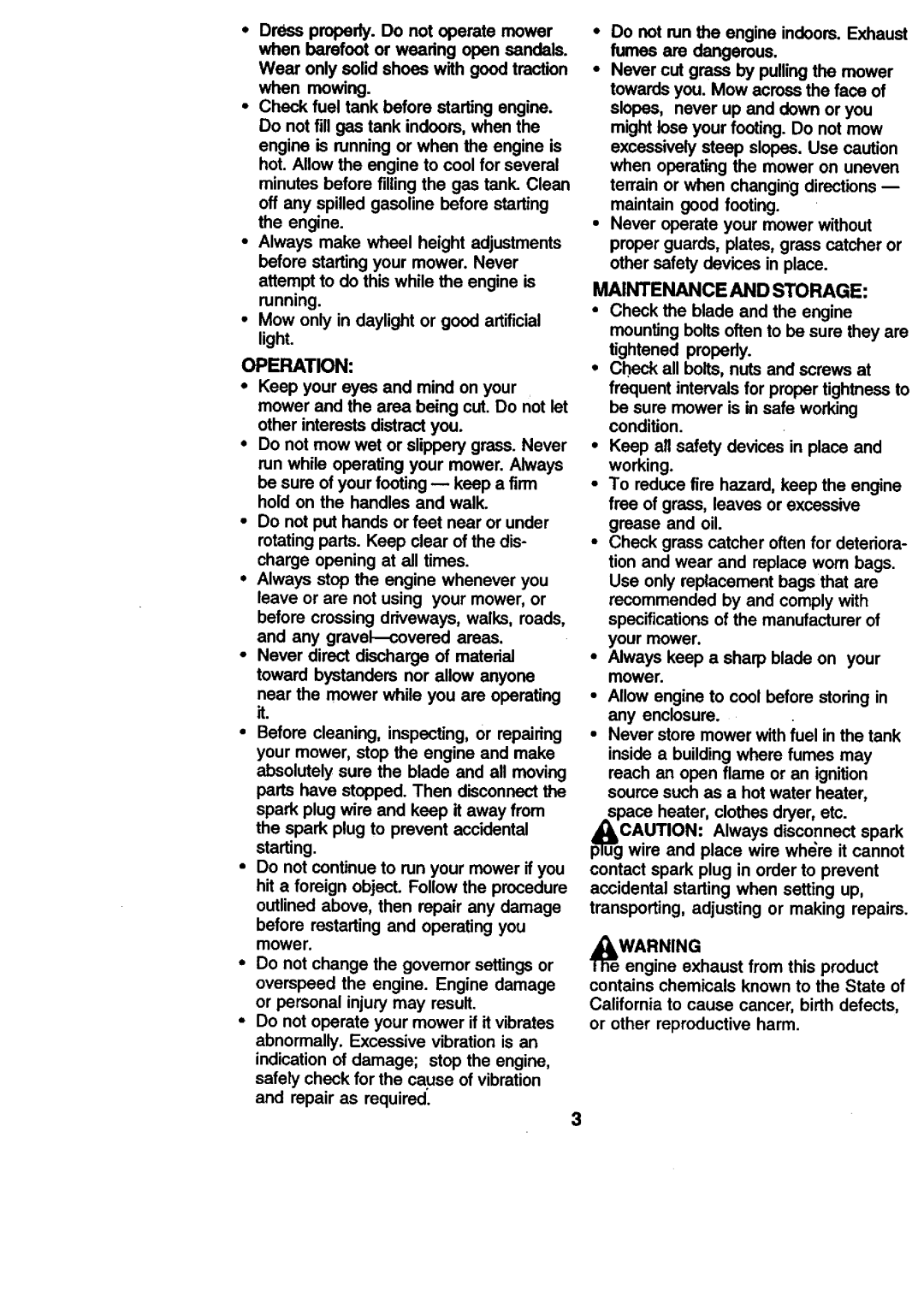 Craftsman 917.377431 manual Operation, Maintenance and Storage 