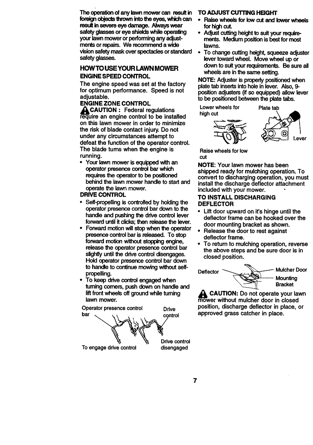 Craftsman 917.377431 manual HOW to USE Your Lawn Mower, Engine Speed Control, Engine Zone Control, Drive Control 