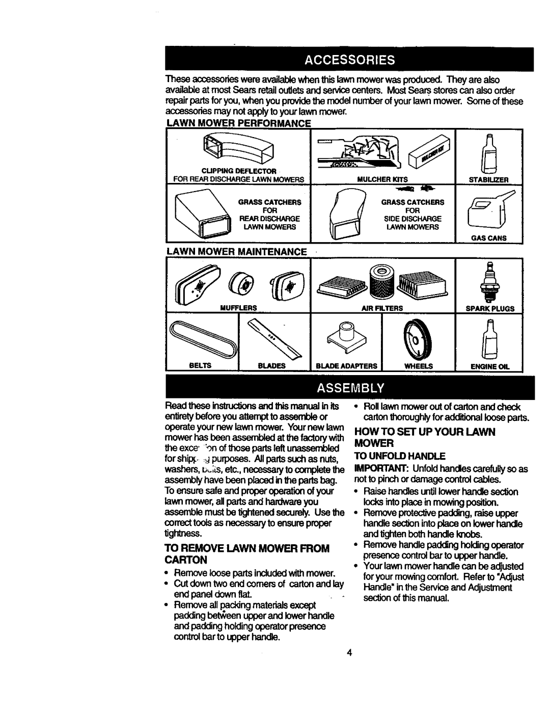 Craftsman 917.377542 owner manual To Remove Lawn Mower from Carton, HOW to SET UP Your Lawn Mower, Lawn Mower Performance 