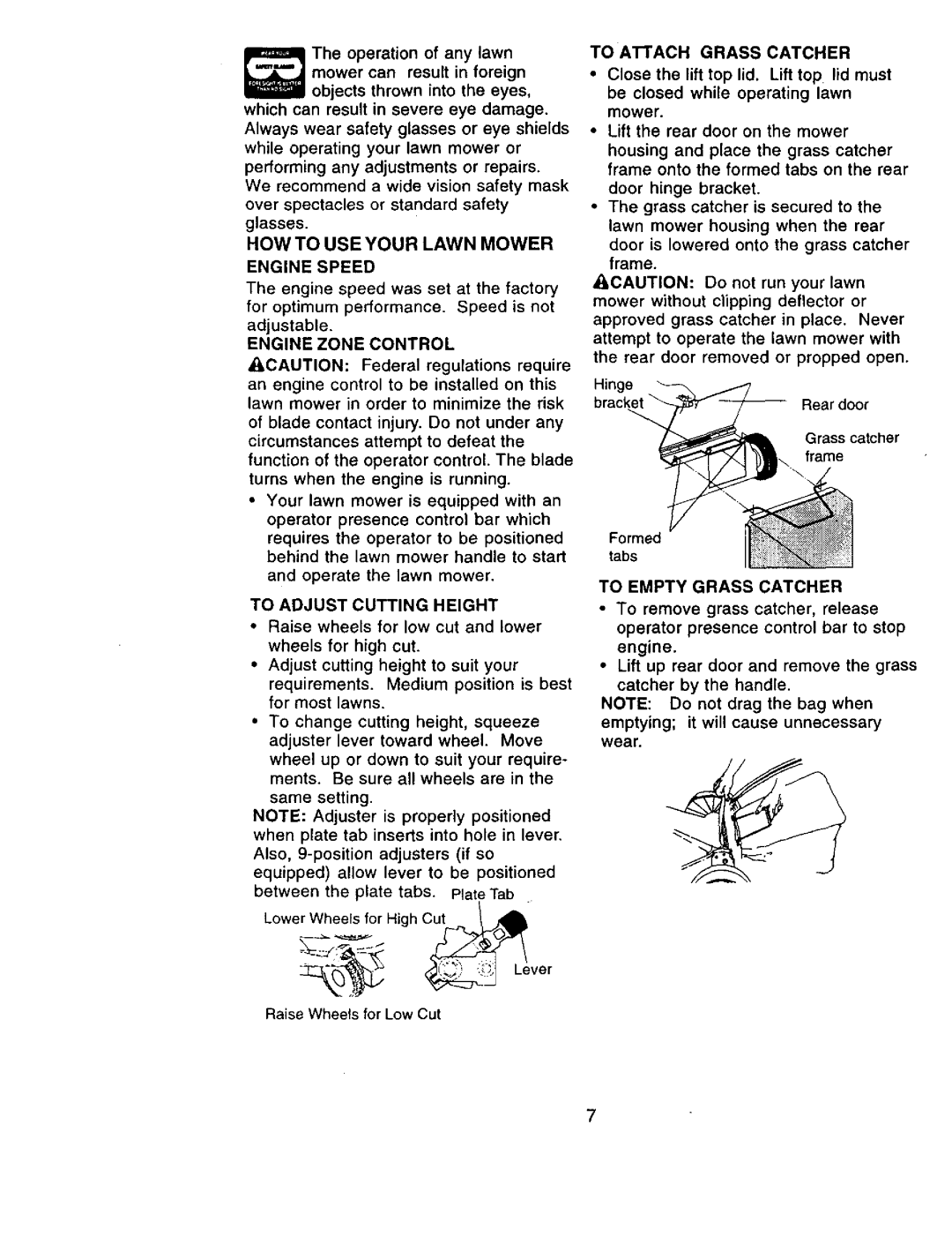 Craftsman 917.377544 owner manual HOW to USE Your Lawn Mower Engine Speed, Engine Zone Control, To Adjust Cutting Height 