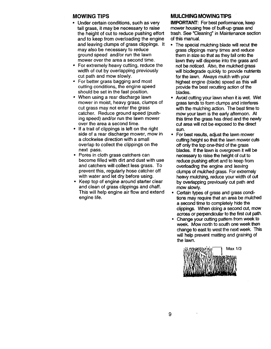 Craftsman 917.377544 owner manual Mulching Mowing Tips 