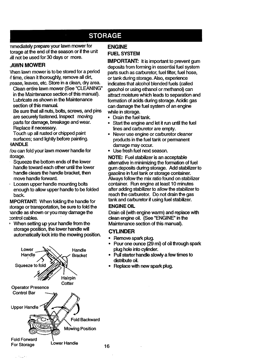 Craftsman 917.377582 owner manual Cylinder, Iandle, Fuel System, Engine OIL 