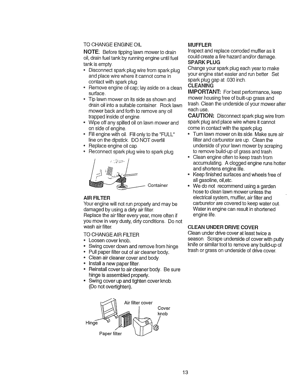 Craftsman 917.377592 manual AIR Filter 