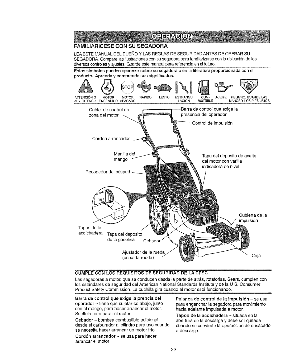 Craftsman 917.377592 manual Faiviiliaricese CON SU Segadora, Cumple CON LOS Requisitos DE Seguridad DE LA Cpsc 