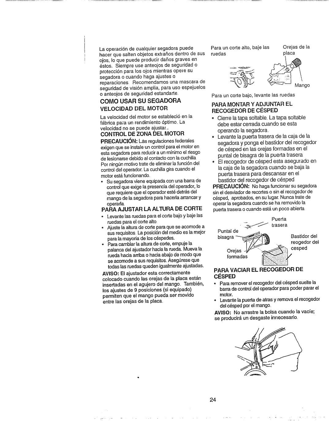 Craftsman 917.377592 manual Control DE Zona DEL Motor, Para Ajustar LA Altura DE Corte, Para Montar Y Adjuntar EL 