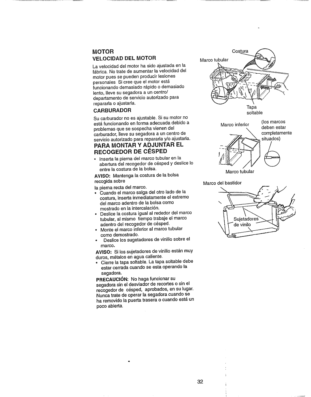 Craftsman 917.377592 manual Marco del bastidor, Carburador 