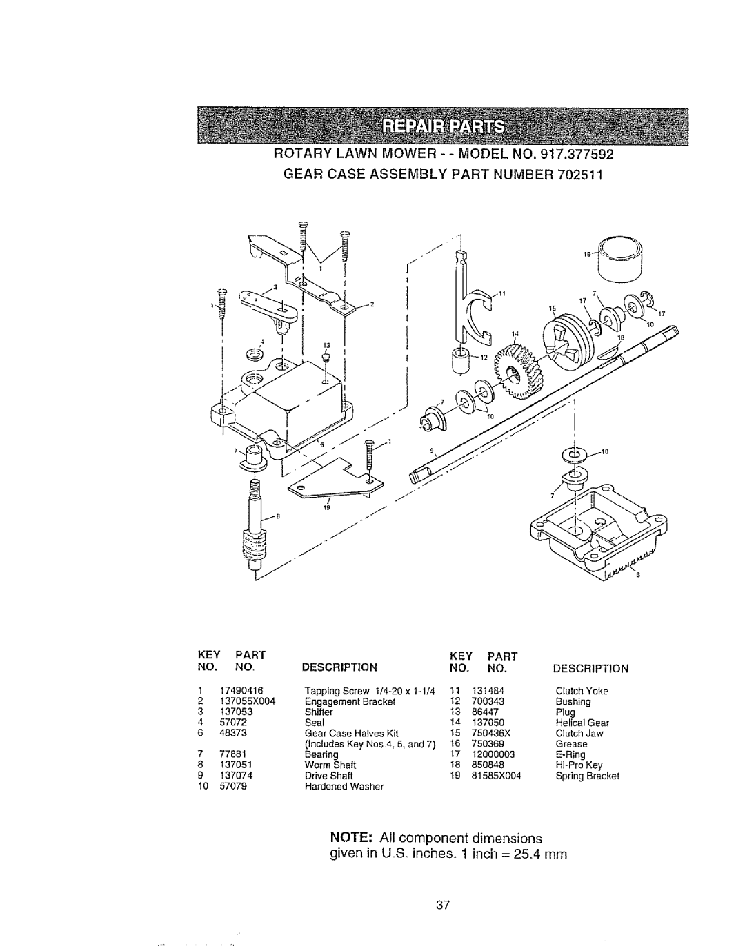 Craftsman 917.377592 manual NOo, Key, Description 