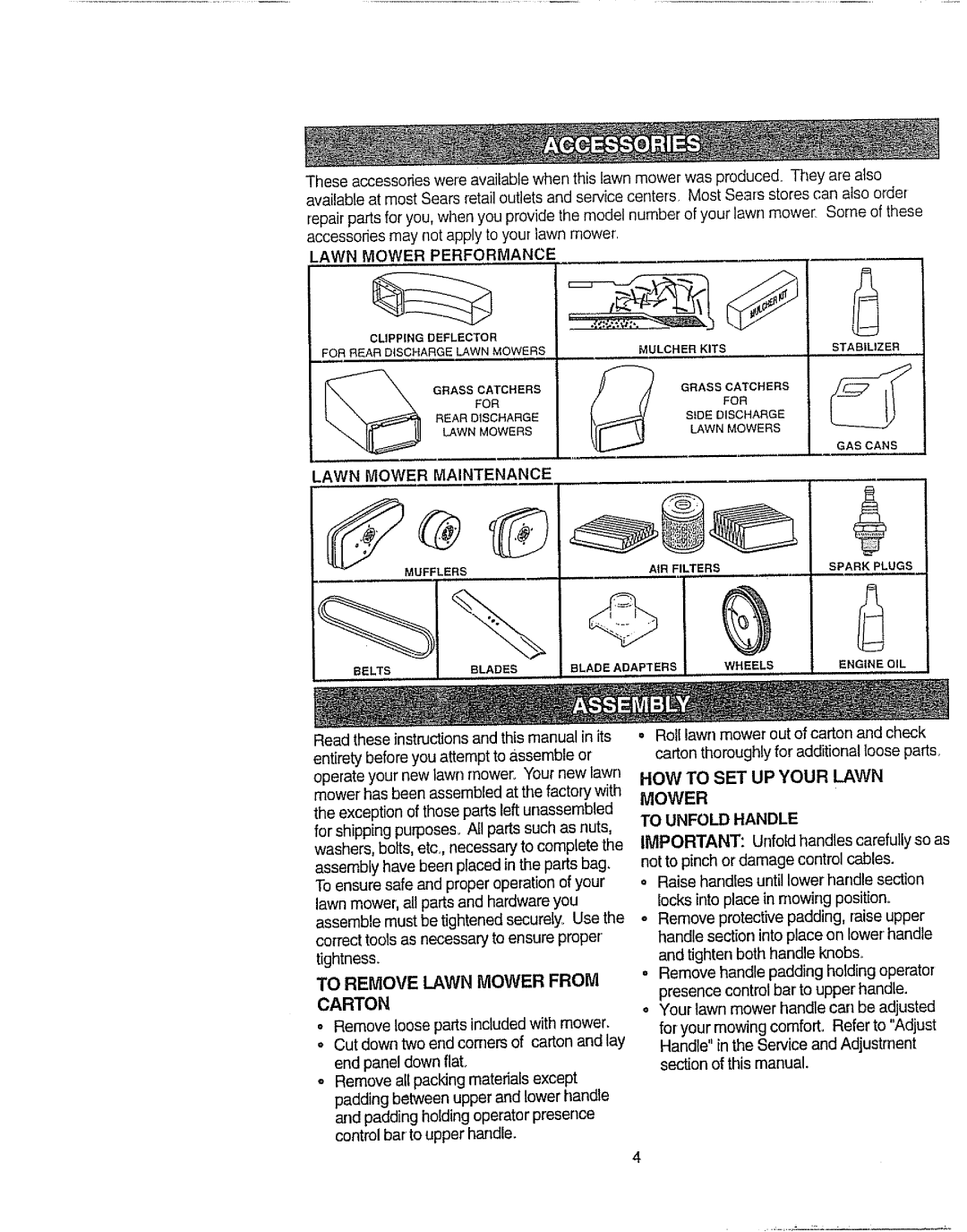 Craftsman 917.377592 manual Lawn Mower Performance, Wermainte, To Remove Lawn Mower from Carton, To Unfold Handle 