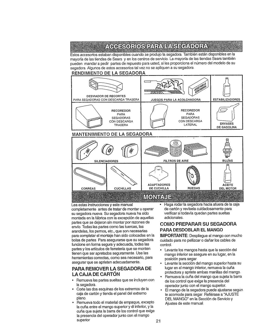 Craftsman 917.377592 manual La Caja De Carton, Mantenimiento De La Segadora 