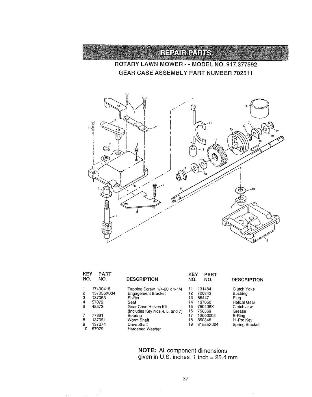 Craftsman 917.377592 manual Part, Description 