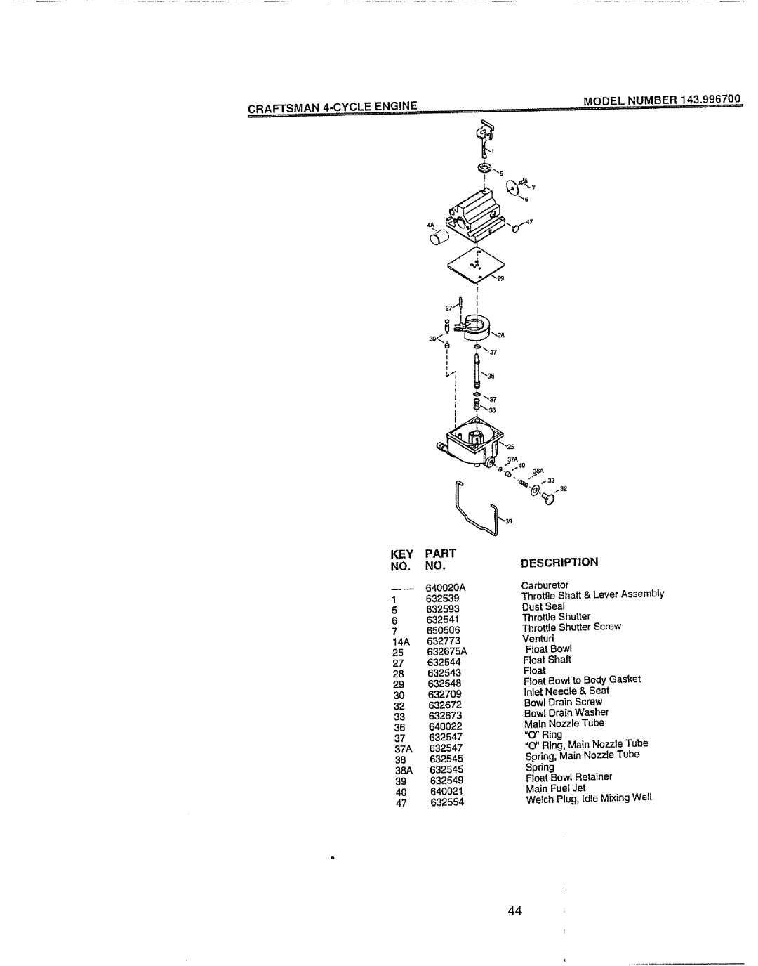 Craftsman 917.377592 manual CRAFTSMAN 4-CYCLE ENGINE, Part, DESCRIPflON 