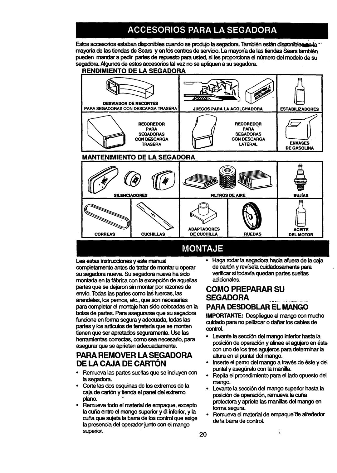 Craftsman 917.377631 owner manual Para Remover LA Segadora, Como Preparar SU Segadora Para Oesdoblar E-LMGO, Eco.E.O 